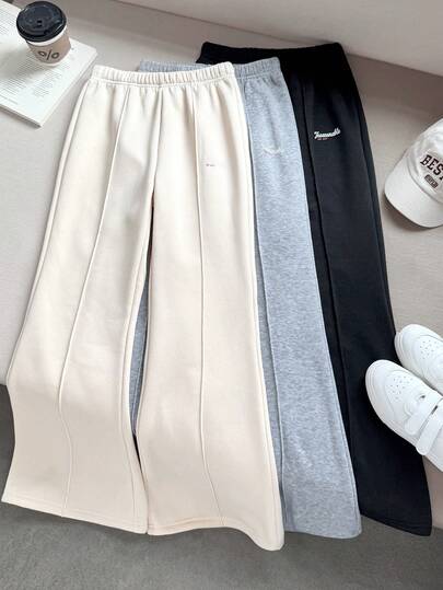 SHEIN Explorewe Set de 3 leggings para niñas, diseño de pantalones acampanados de moda, estampado de letras, adecuado para uso diario