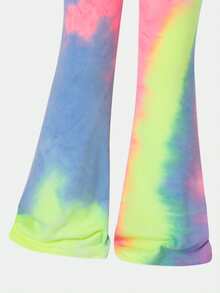 SHEIN 2件套年轻女孩扎染圆领褶皱休闲T恤和喇叭裤套装 - 彩色 - 查看 8