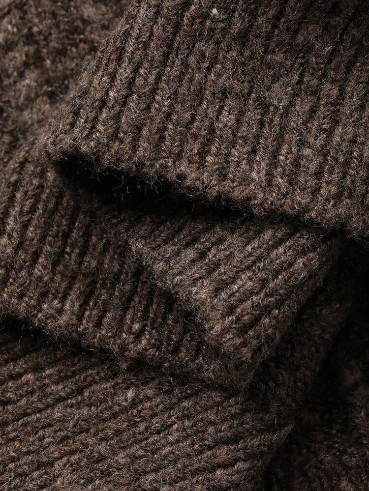 Brown Vintage Cable Design Crew Neck Sweater For Men, Commuter Style, Autumn