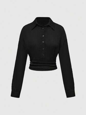 Grunge Punk Urban Chic Textured 3D Striped Cinched Waist Women's Shirt
