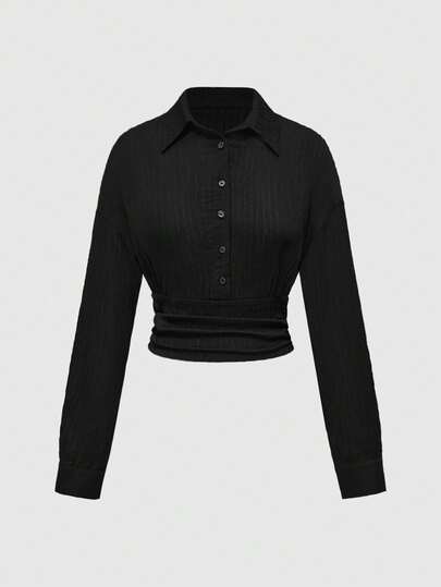 Grunge Punk Urban Chic Textured 3D Striped Cinched Waist Women's Shirt