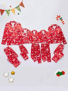 SHEIN Girls' Red And White Christmas Penguin & Candy Cane Print Fleece Pajama Set,Cute Autumn Winter Casual Comfortable 2 Pieces Matching Family Pajamas - Red - View 9