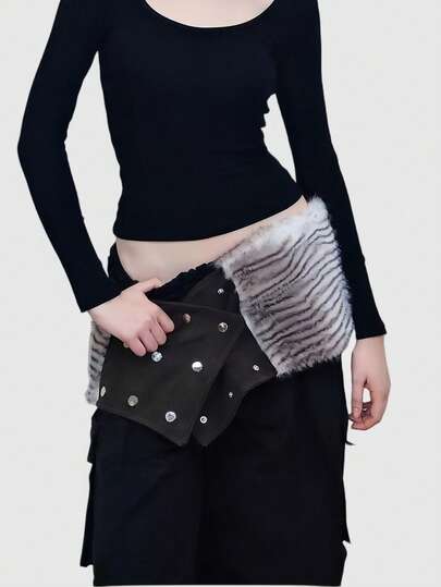 Goth 1pc Brown Y2K Fuzzy Versatile Waist Belt, Fashion Minimalist Wild Style Waist Cincher Suitable For Party, Date, Travel, Halloween, Christmas And More