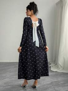 Momance Maternity A-Line Dress With Butterfly Print Patchwork Waist - Black - View 2