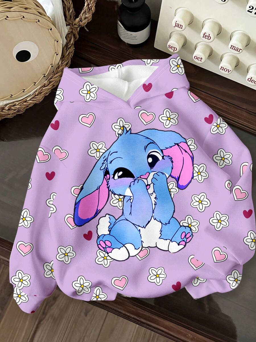 SHEIN Leap Crew Tween Girl Kawaii Cartoon Blue Rabbit Stitch Pattern, Purple Floral Heart Print, Vintage Flower, Pressed Flowers Sweatshirt, Boho Wildflowers, Plant Sweatshirt, Vintage Botanical Sweatshirt, Pastel Floral Nature Sweatshirt, Garden Lover Gift, Casual Loose Fit Crew Neck Comfortable Long Sleeve Sweatshirt Suitable For Autumn/Winter, Vacay Vibes, Sunny Journey, Casual Spring - Multicolor - View 1