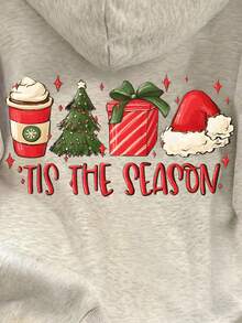 SHEIN Áo nỉ dài tay giữ ấm, lót bông, in hình cây thông Noel, dành cho nữ, thích hợp mặc mùa thu/đông. - Màu Xám nhạt - Xem 5