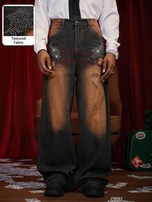 PAVTROS Vintage Washed High-End Wing & Letter Crystal Embellished Jeans, Unisex Gothic Jeans, For Christmas - Blue - View 5