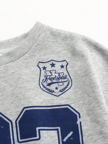 青少年女孩休闲校园街头时尚字母和数字图案圆领羊毛运动衫和褶皱阔腿直筒裤针织运动服套装，灰色，返校装 - 灰色 - 查看 5