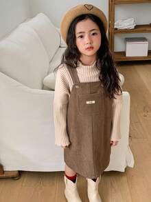 DAZY Váy nhung kẻ sọc dáng rộng, phong cách thường ngày, đi học, mặc nhà cho bé gái, mùa thu/đông - màu nâu - Xem 3