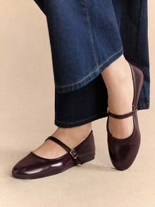 Rosivie 法式优雅通勤圆头系带编织平底女鞋 - 巧克力棕 - 查看 10