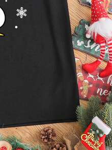 SHEIN EZwear Camiseta de pareja minimalista casual de Navidad, camiseta de mujer de manga corta y cuello redondo con estampado de lema navideño de corte holgado, adecuada para vacaciones - Negro - Ver 5