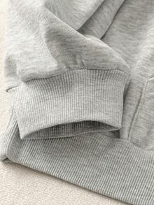 GlowEve CURVE 大码女式休闲纯色刺绣连帽口袋拉链宽松运动衫和刺绣高腰抽绳宽松直筒运动裤套装，适合日常、运动和休闲穿着，秋季 - 灰色 - 查看 4