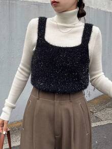 FRIFUL 女士无袖蓬松休闲针织毛衣背心亮片