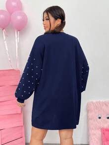 SHEIN EZwear Váy đen dáng rộng hở vai cỡ lớn dành cho nữ - Màu xanh hải quân - Xem 2