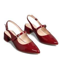 WEIDE Zapatos de tacón medio destalonados para mujer – Punta fina con metal, elegantes y cómodos, ideales para oficina y eventos sociales - Burdeos - Ver 8