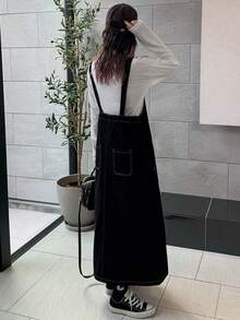 FRIFUL 女式纯色休闲牛仔连衣裙 - 黑色 - 查看 2