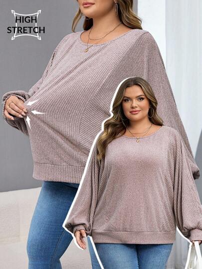 SHEIN CURVE+ Plus Size Maternity Casual Solid Color Batwing Sleeve T-Shirt