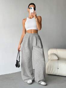 SHEIN Tall Women's Fall Streetwear Fashion Casual Vintage Corduroy Textured Long Baggy Pants,Thanksgiving Gray Casual Sports Pants With Loose Style, Suitable For Sports And Leisure - Grey - View 6