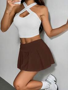 SHEIN EZwear Minifalda blanca con cintura ancha y vuelo en el bajo para salir en verano