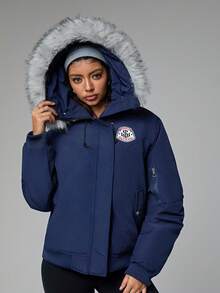 Dewbera Dewbera 男女通用连帽羽绒服，休闲复古冬季外套，加厚夹克，女士运动夹克，女士外套，海军蓝夹克，女士外套，女士户外服装，女士户外服装，女士外套 - 藍色 - 查看 4