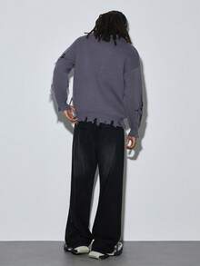 Modcrash ANDREILEE Men Skull Graphic Distressed Fringes Crew Neck Casual Sweater, Emo, For Halloween - Grey - View 6