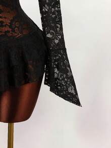 Amplova 夏季嬉皮风格女士透明低胸迷你连衣裙 - 黑色 - 查看 5