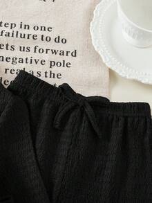 Babygirl Casual Versatile Solid Color Black Long Sleeve T-Shirt Set - Black - View 8