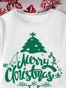 1 套圣诞快乐男孩睡衣，红色长袖上衣，装饰圣诞树图案，白色书法“圣诞快乐”文字，拼色裤子，分层圣诞树和雪花印花，弹力透气针织面料，可机洗，穿着舒适，易于护理，母子装（4 套单独出售） - 彩色 - 查看 5