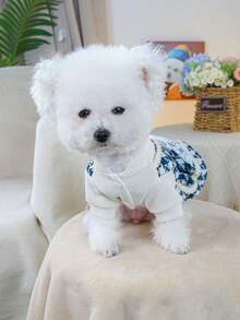 PETSIN 1件宠物连衣裙，蓝色格子公主风，猫狗通用，适合秋冬季节穿着 - 藍色 - 查看 5