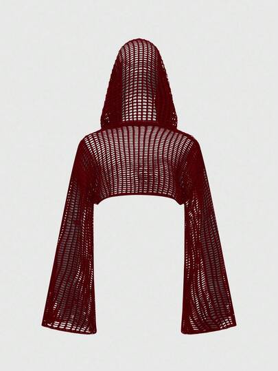 Grunge Punk sweat-shirt à capuche court évidé de couleur unie style Y2K apocalyptique