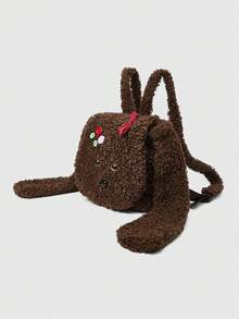 ROMWE Kawaii Fashionable Furry Cartoon Long-Eared College Flap Backpack - Coffee - View 4