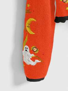 ROMWE Fairycore Halloween Pumpkin Colorblock Cardigan For Women