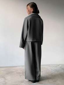 DAZY 女童休闲长款外套和裤子套装，秋季商务装 - 灰色 - 查看 3