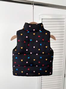 SHEIN 女婴爱心印花保暖内衬外套背心 - 黑色 - 查看 3