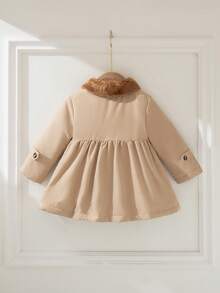 Souflis Souflis Baby Girl 6 Months-3 Years 1pc Fall Elegant Daily Style Button Coat Outing, Long Sleeves Peter Pan Collar Fleece Trench Coat