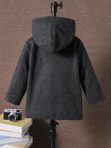 Genkimix Kids 男童休闲连帽中长款羊毛混纺外套，深灰色夹克适合日常穿着、户外活动、通勤、上学、春秋、冬季、短途旅行、度假、旅行、休闲
