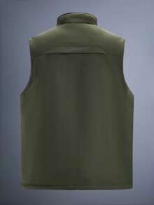 DRIFTMERE 男士冬季加厚羽绒背心，户外运动休闲日常穿着，时尚纯色，春夏户外保暖 - 軍綠色 - 查看 2