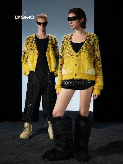 NEON BLANC Men's Leopard Print Single-Breasted Knit Cardigan, Fall/Winter, Couple Things