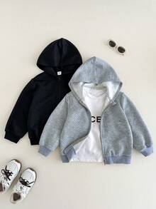 SHEIN 2 Piece Set, Buy One Get One Free, Kids Boys Casual Sweatshirt, Hooded Sweatshirt Set, Kids Long Sleeve Sweatshirt For Boys And Girls, Back To School,Basic Top,Black Tops,Back To School Clothes Boys,Coat - Multicolor - View 1