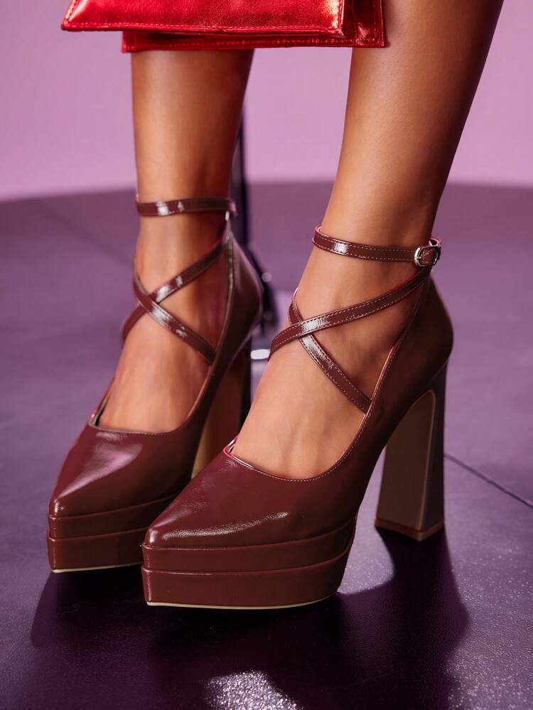 CUCCOO LuxiPop Talons hauts plateforme sexy, talons hauts en satin, convient pour Halloween, Noël, soirée, tenue de boîte de nuit en automne