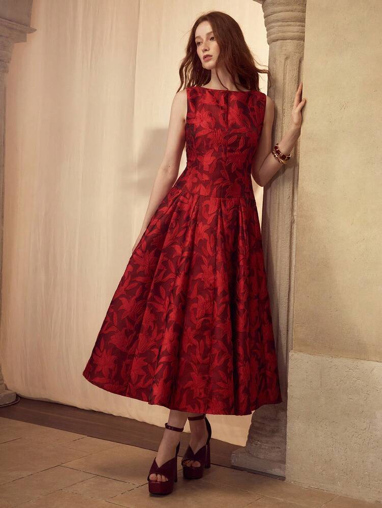 VESTIDO MIDI EVASÊ DE JACQUARD, ELEGANTE PARA MULHERES