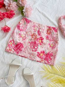 Soleia 新款休闲度假西部海滩婚礼宾客着装毕业早午餐女士圣帕特里克节春假复活节音乐节优雅波西米亚热带印花纹理迷你裙 - 淺粉色 - 查看 4