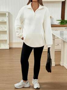 SHEIN 秋冬保暖休闲拉链半开哺乳上衣 - 白色 - 查看 4