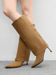 CUCCOO BIZCHIC ​​Taupe Matte Pointed Boots | Metallic Slim Heel | Stretch Shaft Snug Fit | Minimalist Women's Boots | 2 Pairs, Premium Faux Leather​​ - Camel - View 6