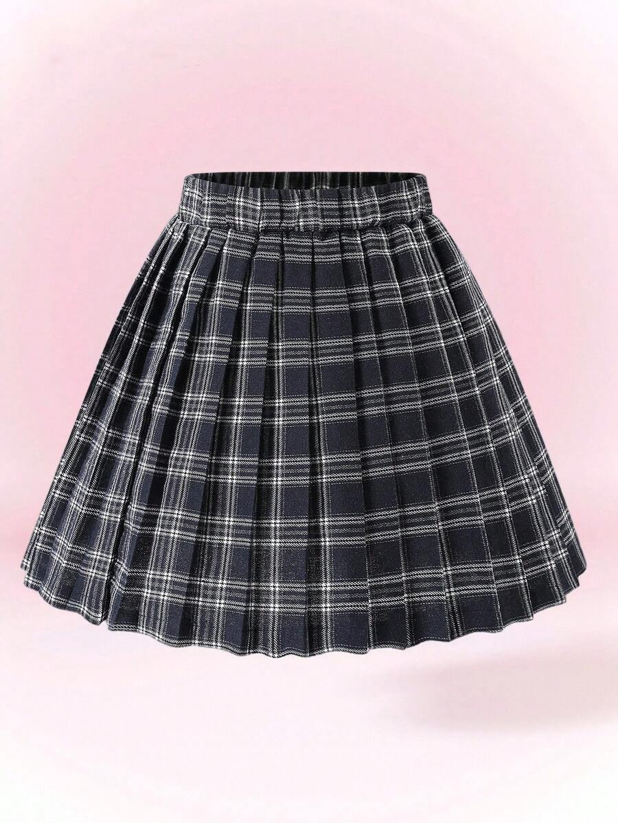 Teen Girls Brown Plaid Pleated Skirt, Casual Campus Style, Fashionable And Versatile For All Seasons - Multicolor - View 1