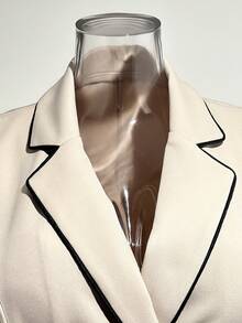 Franclia 休闲 V 领束腰喇叭下摆卡其色中长连衣裙，通勤和日常穿着百搭，春秋季 - 杏色 - 查看 3