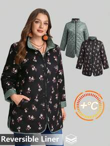 EMERY ROSE Áo khoác mỏng đệm cỡ lớn thường ngày dành cho nữ có khóa kéo cổ, có thể đảo ngược, Thu/Đông - Màu xanh Ô liu - Xem 3