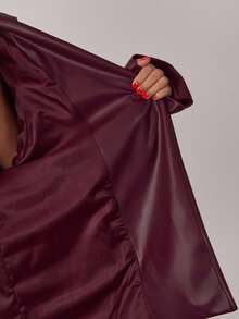 SHEIN BAE 女士纯色系带夹克，适合通勤，秋冬季 - 酒紅色 - 查看 8