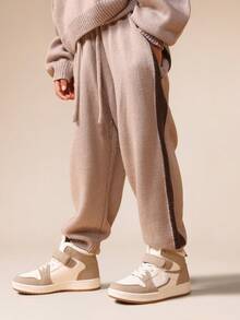 SUMWON Toddler Boys Knitted Sweater And Jogger Co Ord Set With Letter Print For Casual Everyday Wear