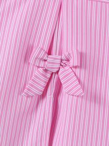 SHEIN 1 件女童翻领长袖纽扣条纹衬衫，正面绣有图案，秋季休闲上衣 - 粉色 - 查看 7